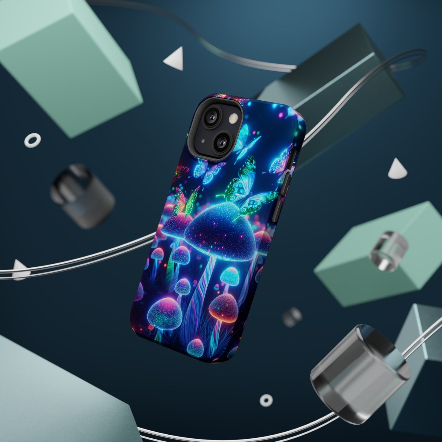 Neon Glitterbug Heaven. Neon Butterflies and Mushrooms Premium Art Magsafe Magnet Tough IPhone 13 14 15 Pro Plus Max and Mini in Matte and Glossy Phone cases