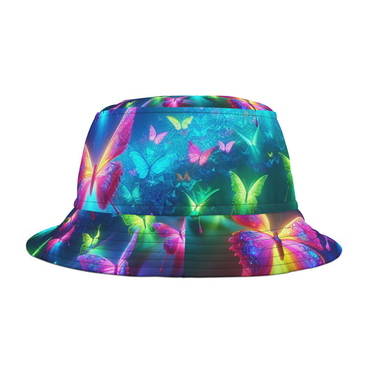 Vivid Electrum Butterflies. Neon Butterflies Bucket Hat