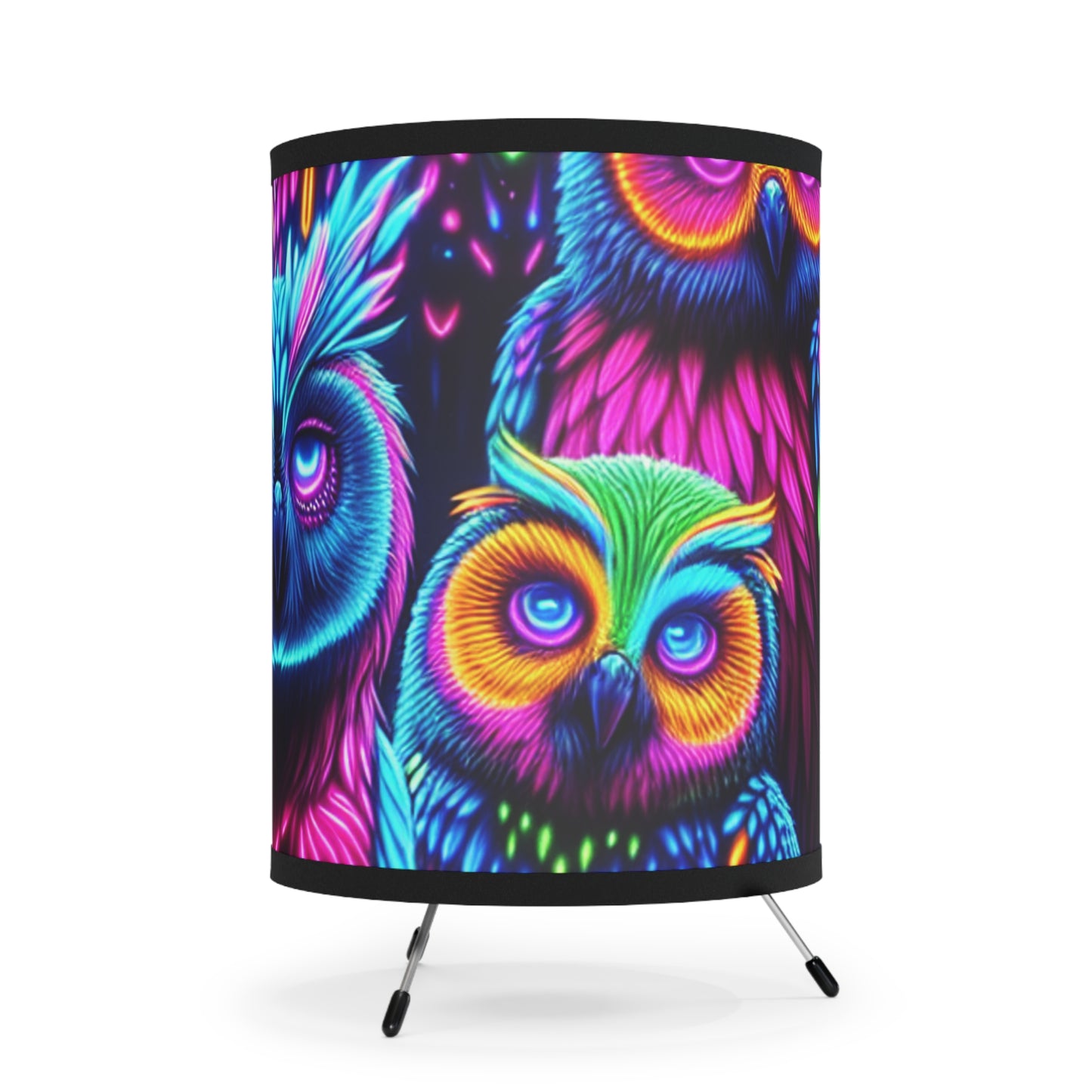 "Electric Feathers" - NEON Owls Art Tripod Lamp