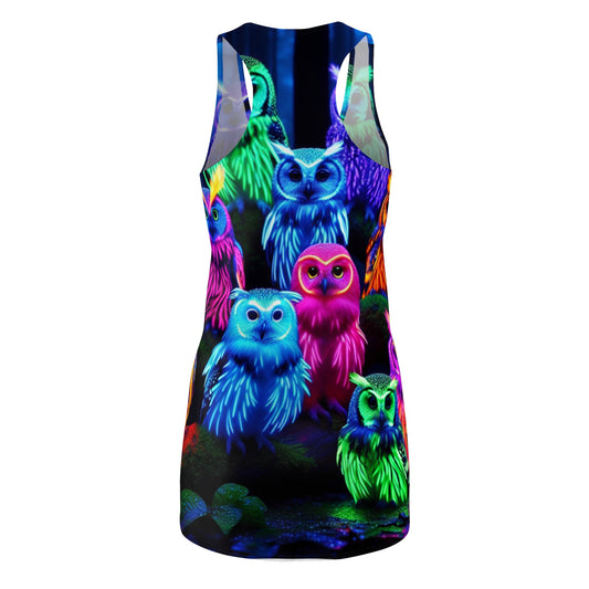 Neon Nocturne. Neon Owls Racerback Dress