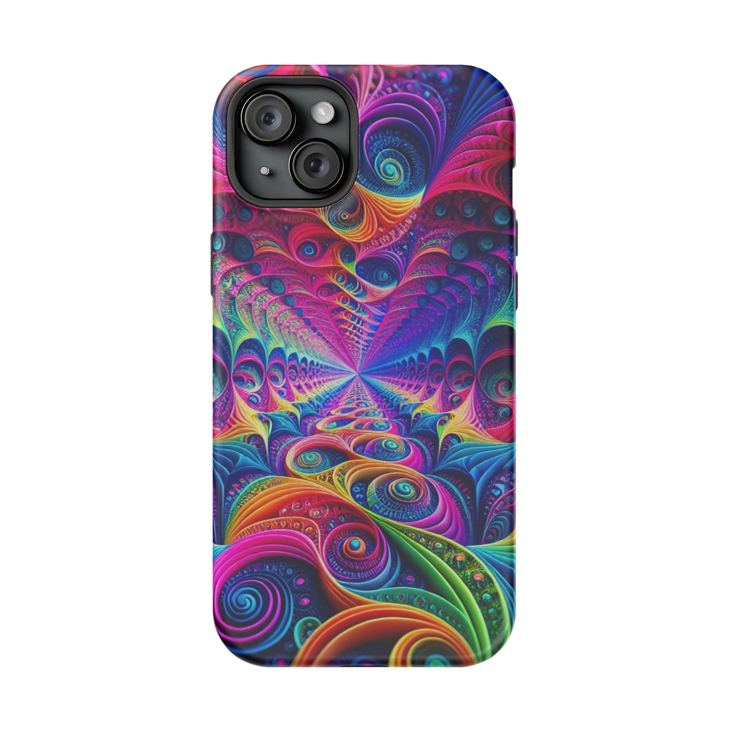 Cosmic Electric Rainbow Frenzy. Neon Trippy Infinity Patterns Premium Art Magsafe Magnet Tough IPhone 13 14 15 Pro Plus Max and Mini in Matte and Glossy Phone cases
