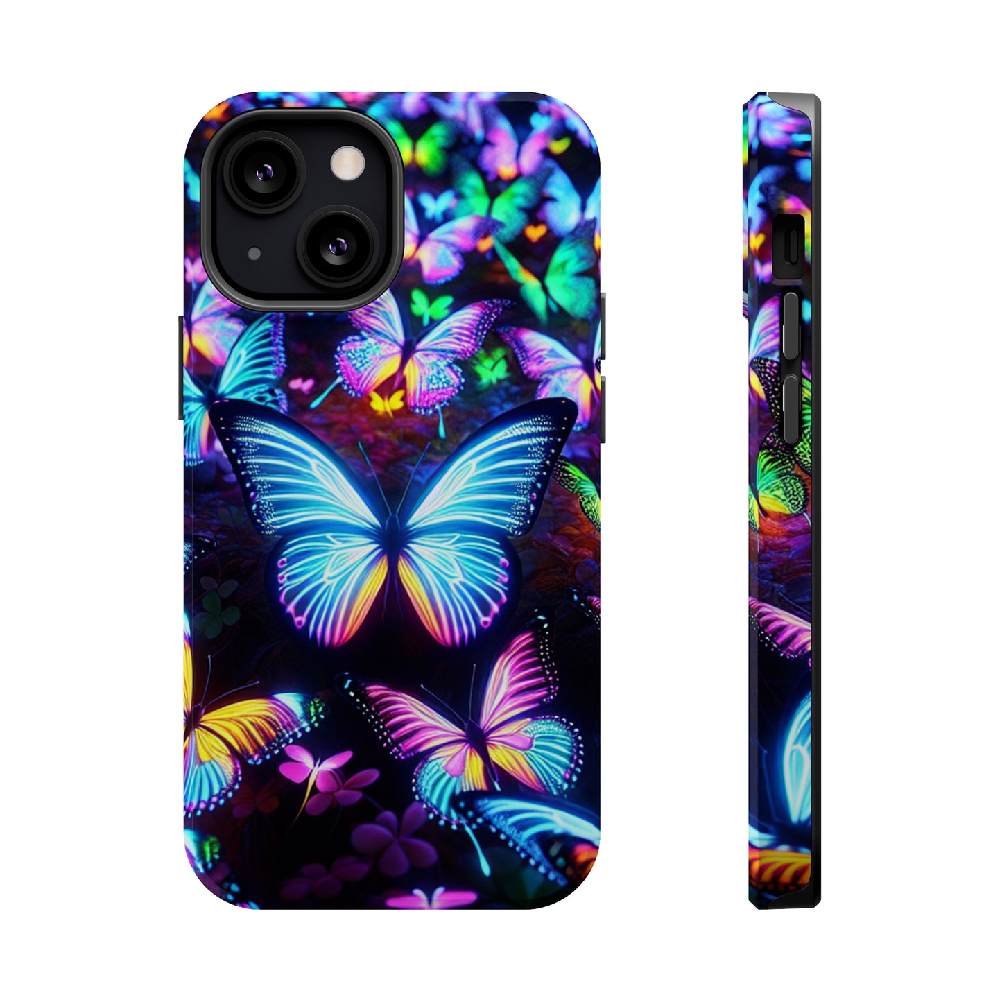 "Neon Butterflies in the Night Sky" Neon Butterflies Premium Art Magsafe Magnet Tough IPhone 13 14 15 Pro Plus Max and Mini in Matte and Glossy Phone cases
