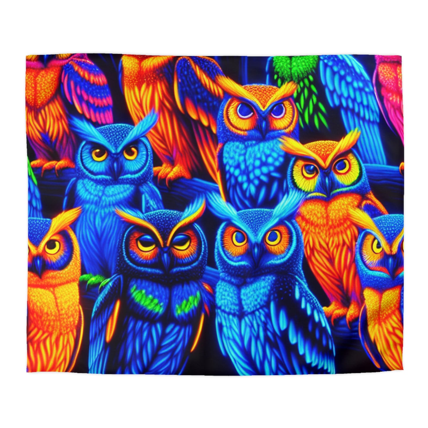 Salvador da Vinci - NEON Owls Microfiber Duvet Cover