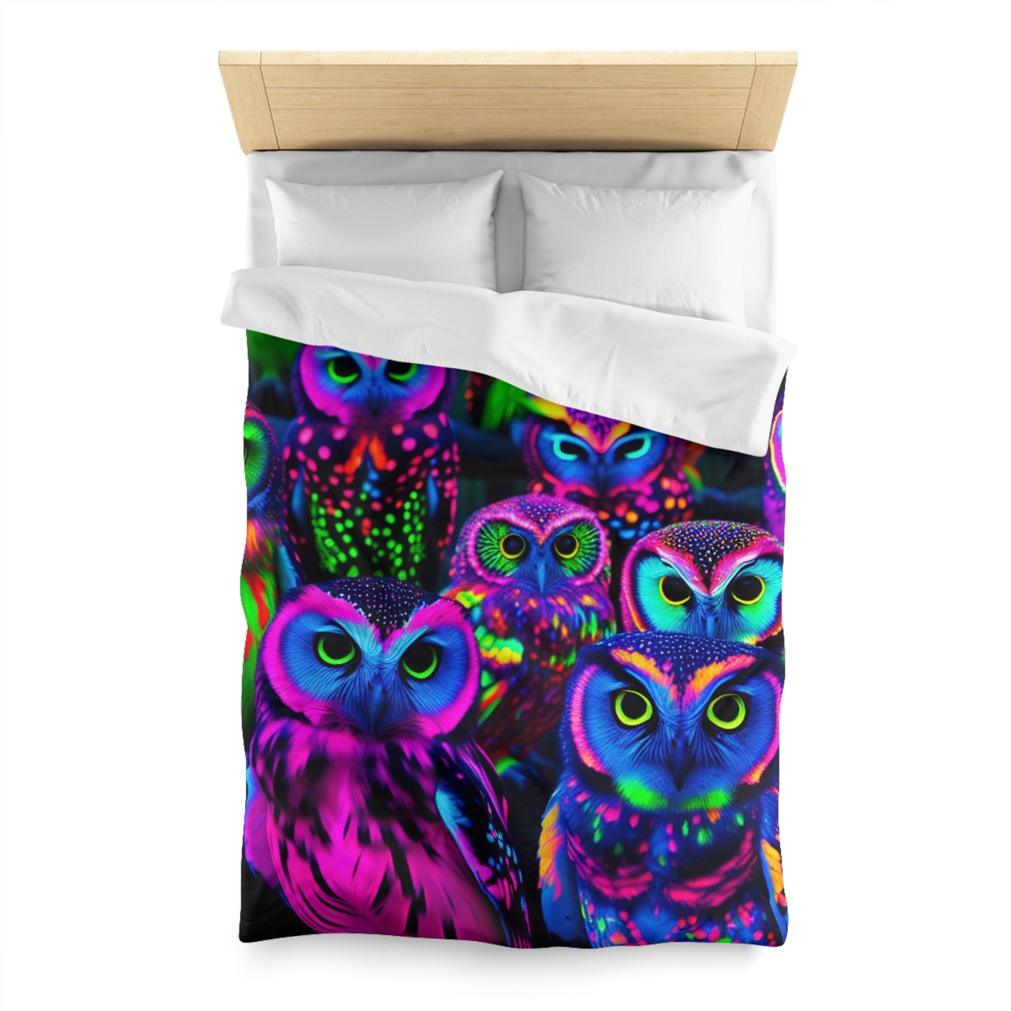 Antonio de Barcelos - NEON Owls Microfiber Duvet Cover