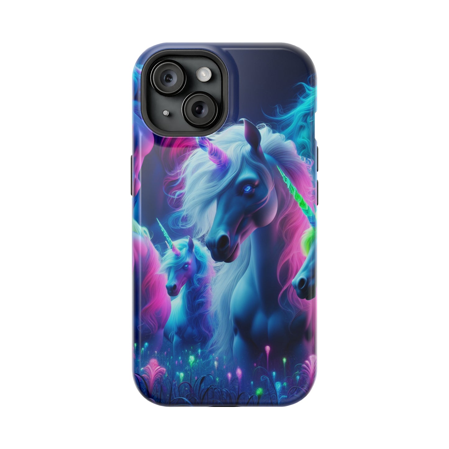 "Unicorn Flux-scape" Neon Unicorns Premium Art Magsafe Magnet Tough IPhone 13 14 15 Pro Plus Max and Mini in Matte and Glossy Phone cases