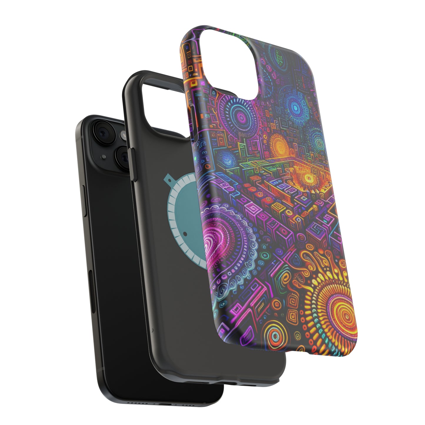Vivid Voyage of Infinity Neon Splendor. Neon Trippy Infinity Patterns Premium Art Magsafe Magnet Tough IPhone 13 14 15 Pro Plus Max and Mini in Matte and Glossy Phone cases