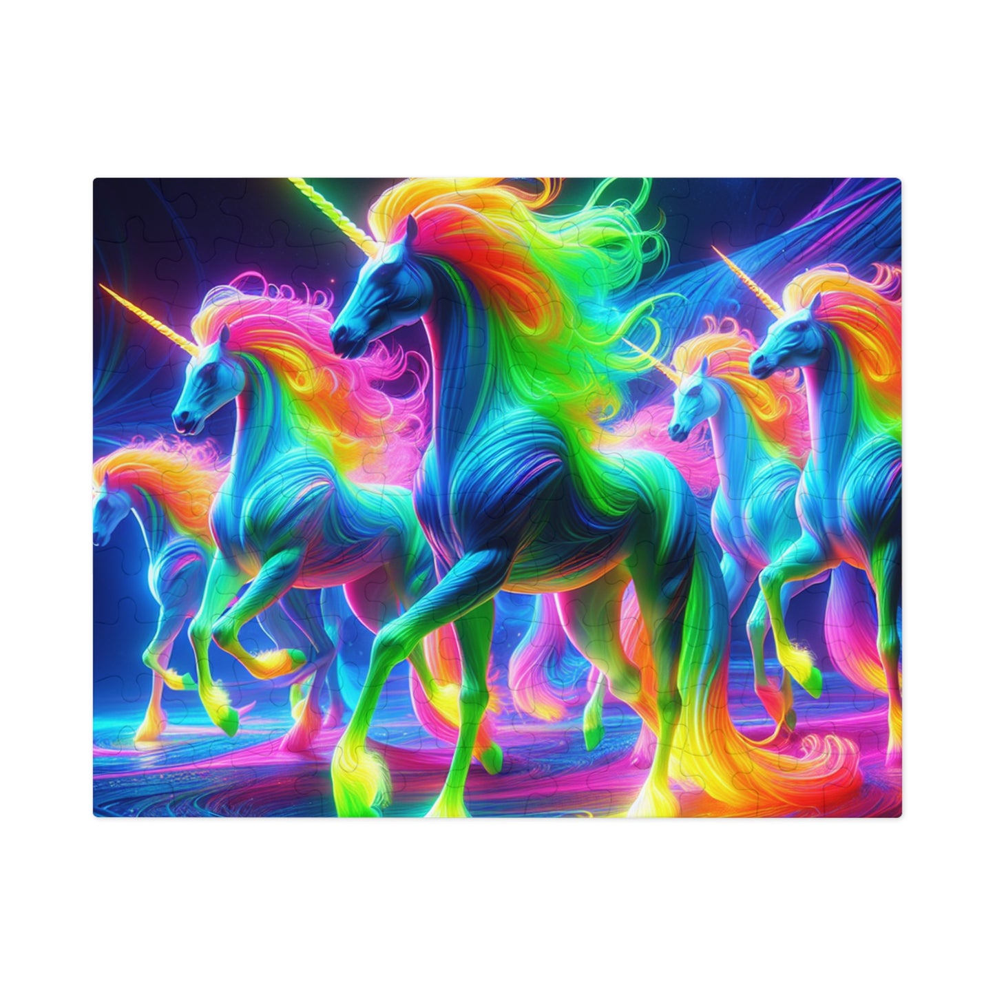 'Neon Unisplash' - Neon Unicorns Puzzle 30, 110, 252, and 1000 Pieces