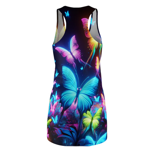 "Electric Rainbow Flutter" Neon Butterflies  Racerback Dress