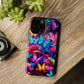 "Neon Tie-Dye Garden" Neon Butterflies and Mushrooms Premium Art Magsafe Magnet Tough IPhone 13 14 15 Pro Plus Max and Mini in Matte and Glossy Phone cases