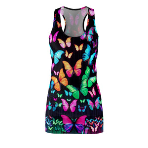 "Cosmic Butterfly Spectacle" Neon Butterflies  Racerback Dress