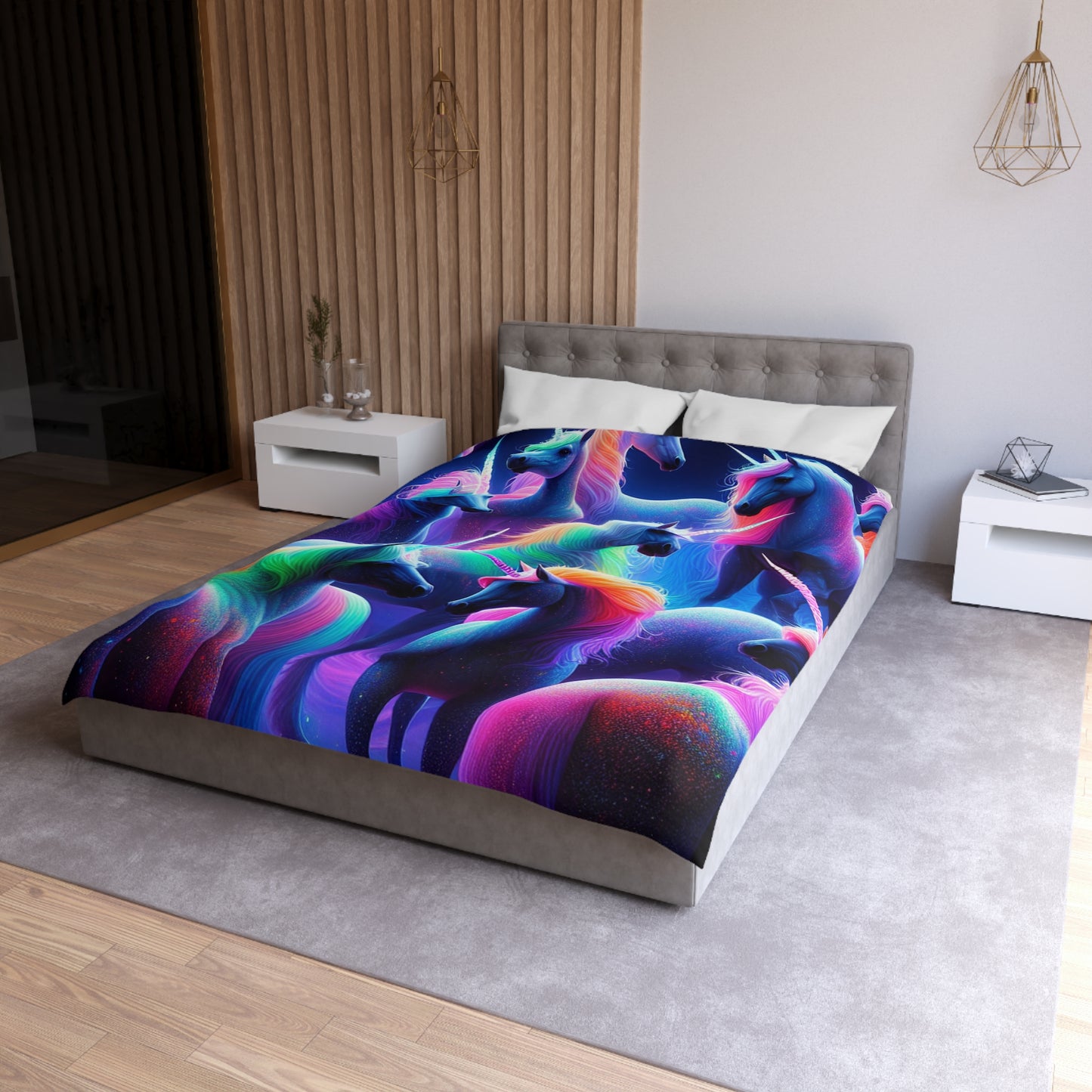 Ambrosius da Vinci - NEON Unicorns Microfiber Duvet Cover