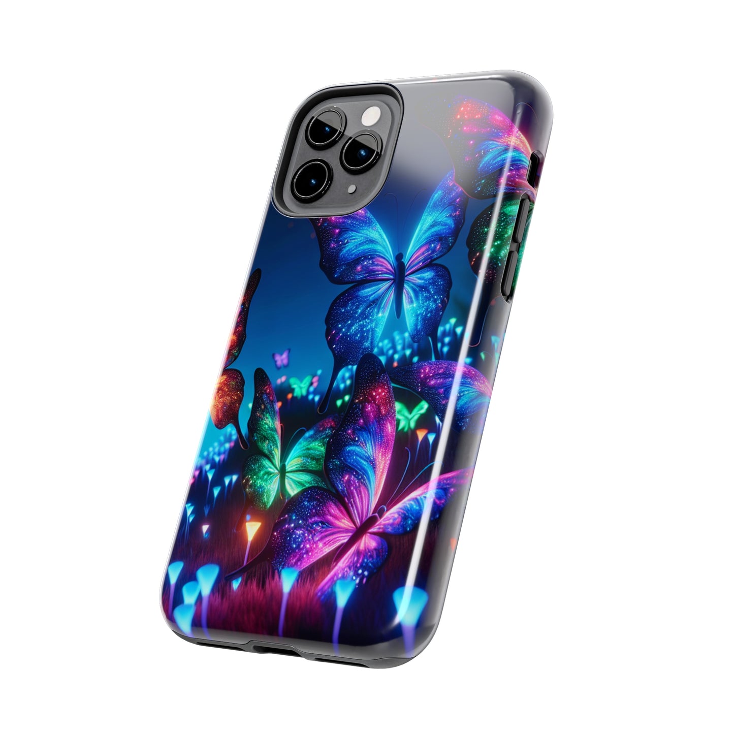 "Electric Morpho Rain" NEON Butterflies Tough Phone Case Iphone  7 8 9 10 11 12 13 14 SE X XR XS Pro Max Mini Plus