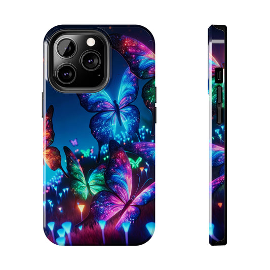 "Electric Morpho Rain" NEON Butterflies Tough Phone Case Iphone  7 8 9 10 11 12 13 14 SE X XR XS Pro Max Mini Plus