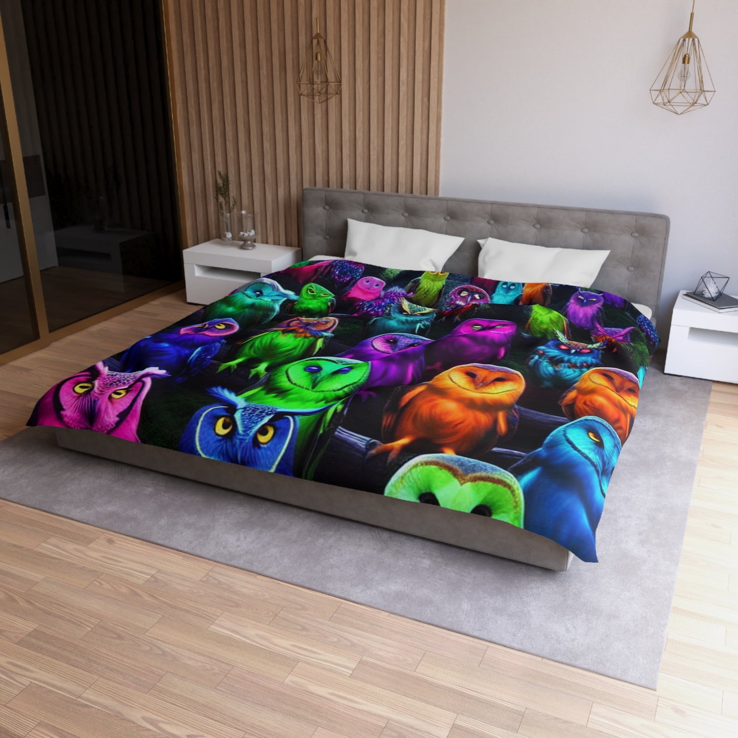 Florin da Vinci - NEON Owls Microfiber Duvet Cover