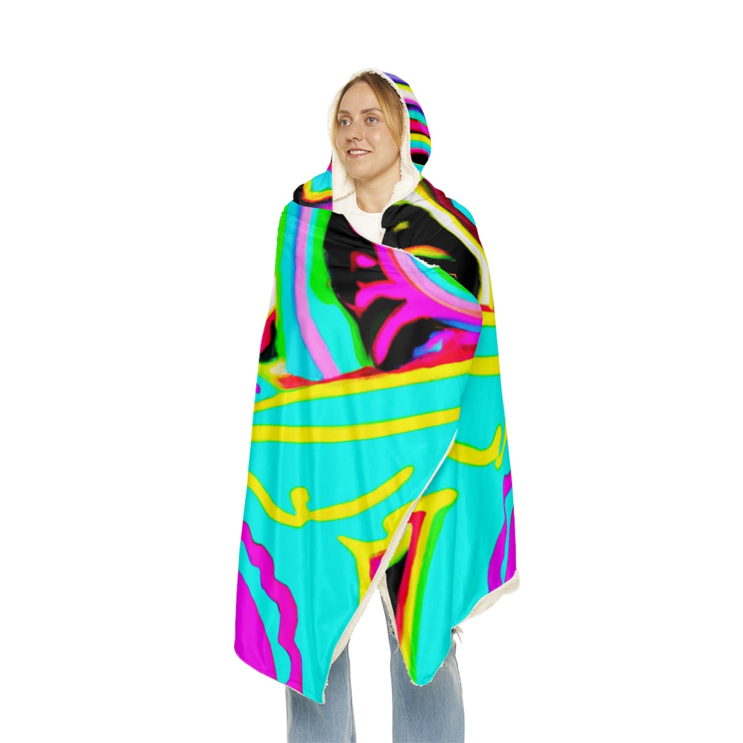 Neon Owl Nocturne. - NEON Owls Art Hooded Snuggle Blanket