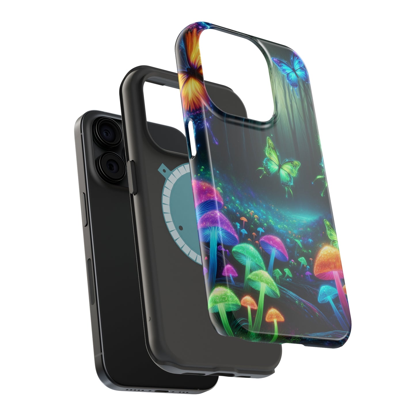 Neon Nocturne. Neon Butterflies and Mushrooms Premium Art Magsafe Magnet Tough IPhone 13 14 15 Pro Plus Max and Mini in Matte and Glossy Phone cases