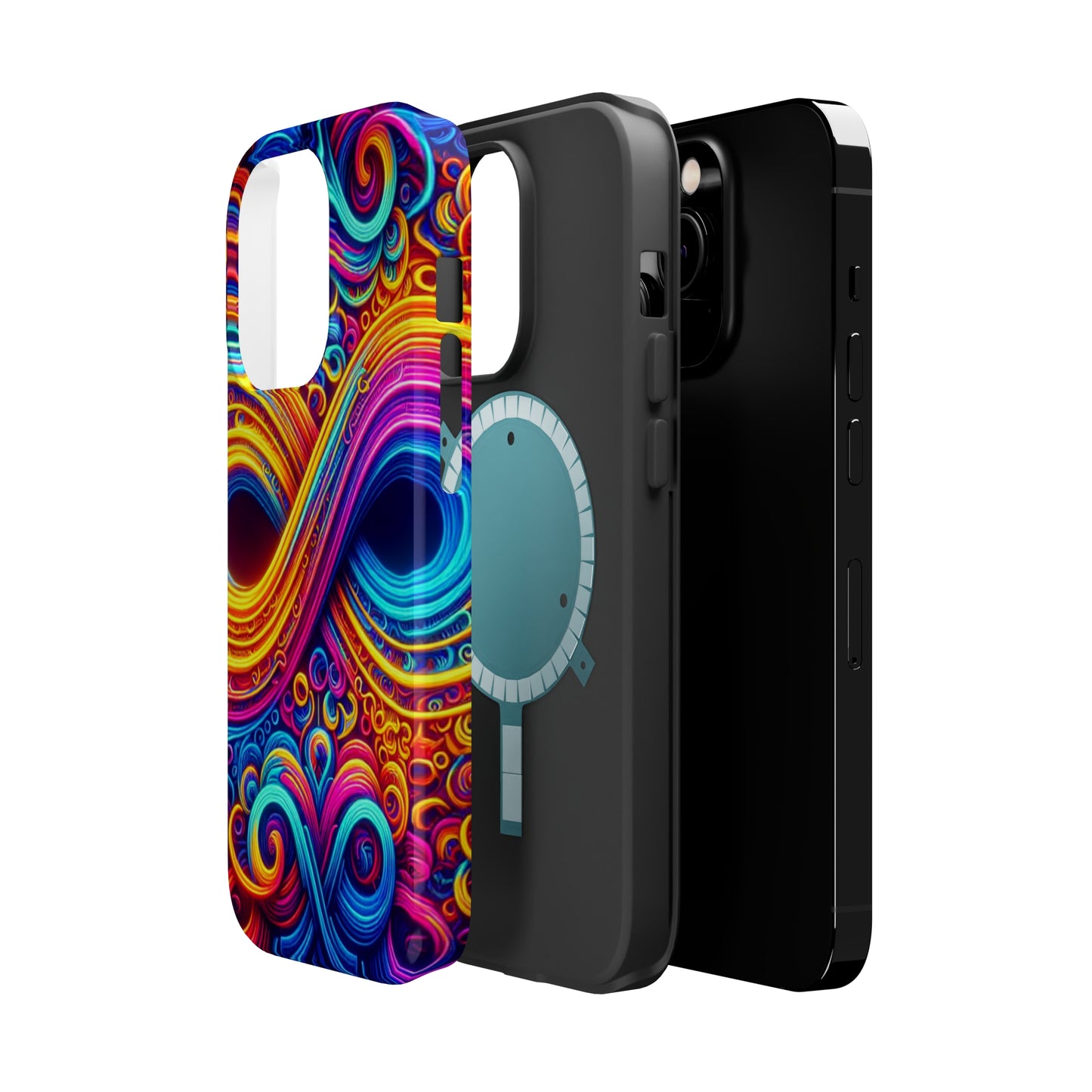 ElectroFractal Fluorescence. Neon Trippy Infinity Patterns Premium Art Magsafe Magnet Tough IPhone 13 14 15 Pro Plus Max and Mini in Matte and Glossy Phone cases