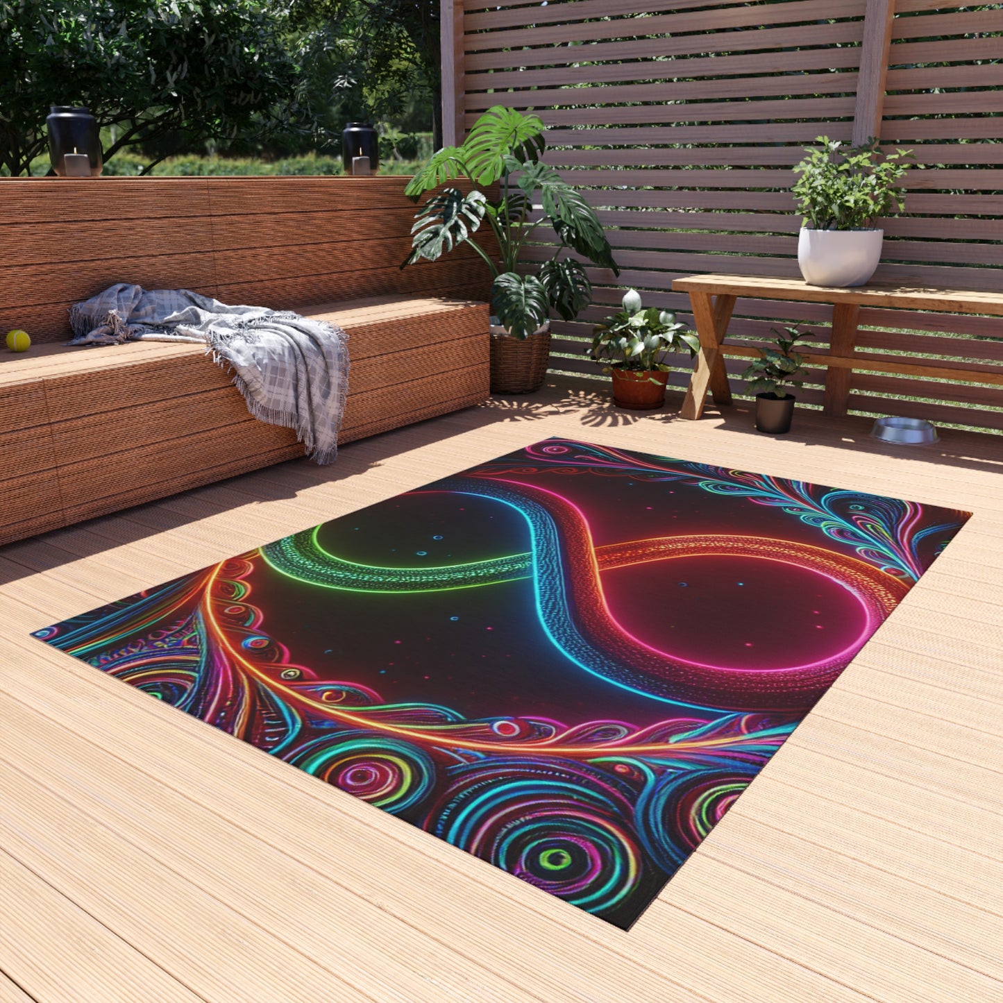 Neon Vortex Infinity. Infinity Patterns Outdoor Rug