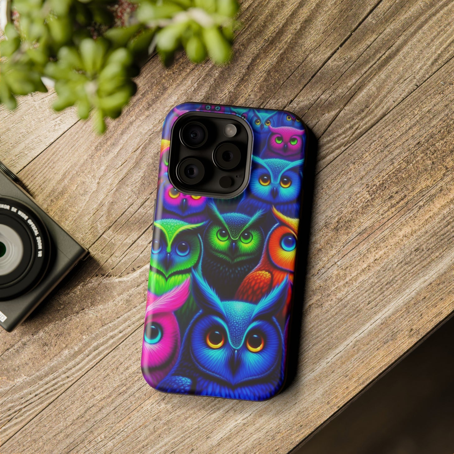 Neon Owlish Delight. Neon Owls Premium Art Magsafe Magnet Tough IPhone 13 14 15 Pro Plus Max and Mini in Matte and Glossy Phone cases