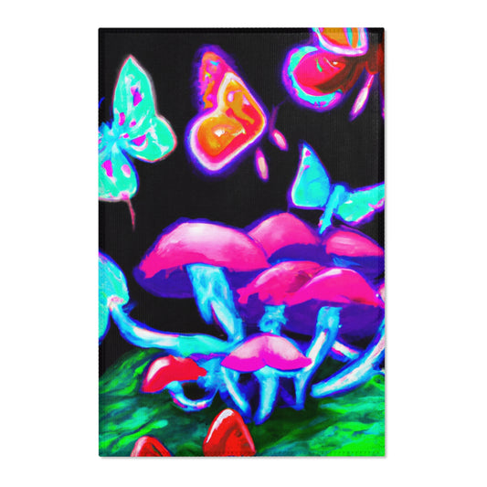 "Vibrant Neon Butterfly Fantasia" Butterflies & Mushrooms Area Rug