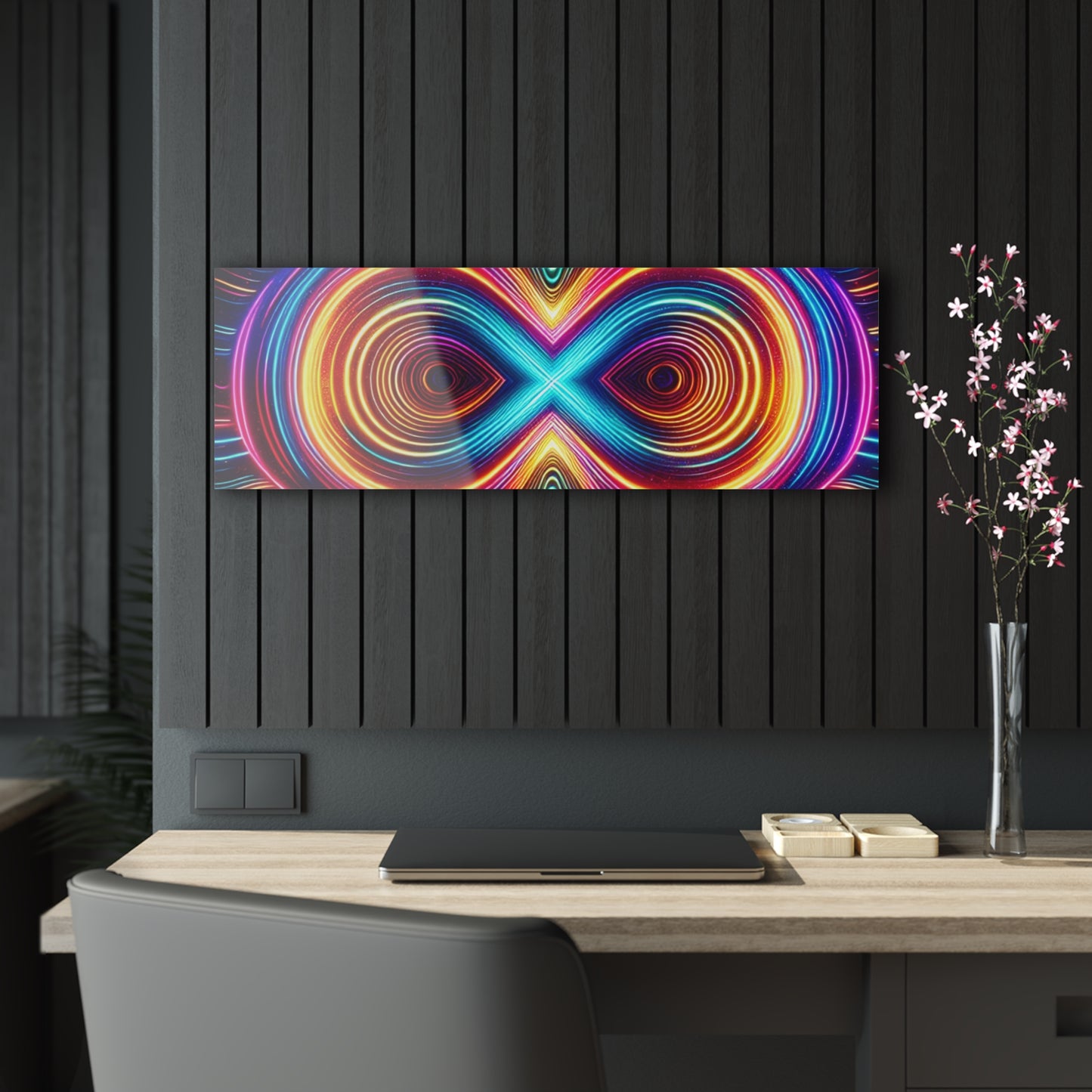 Neon Spiral Infinity Dreamscape. Trippy infity Pattern 1/4" Glossy Acrylic Art