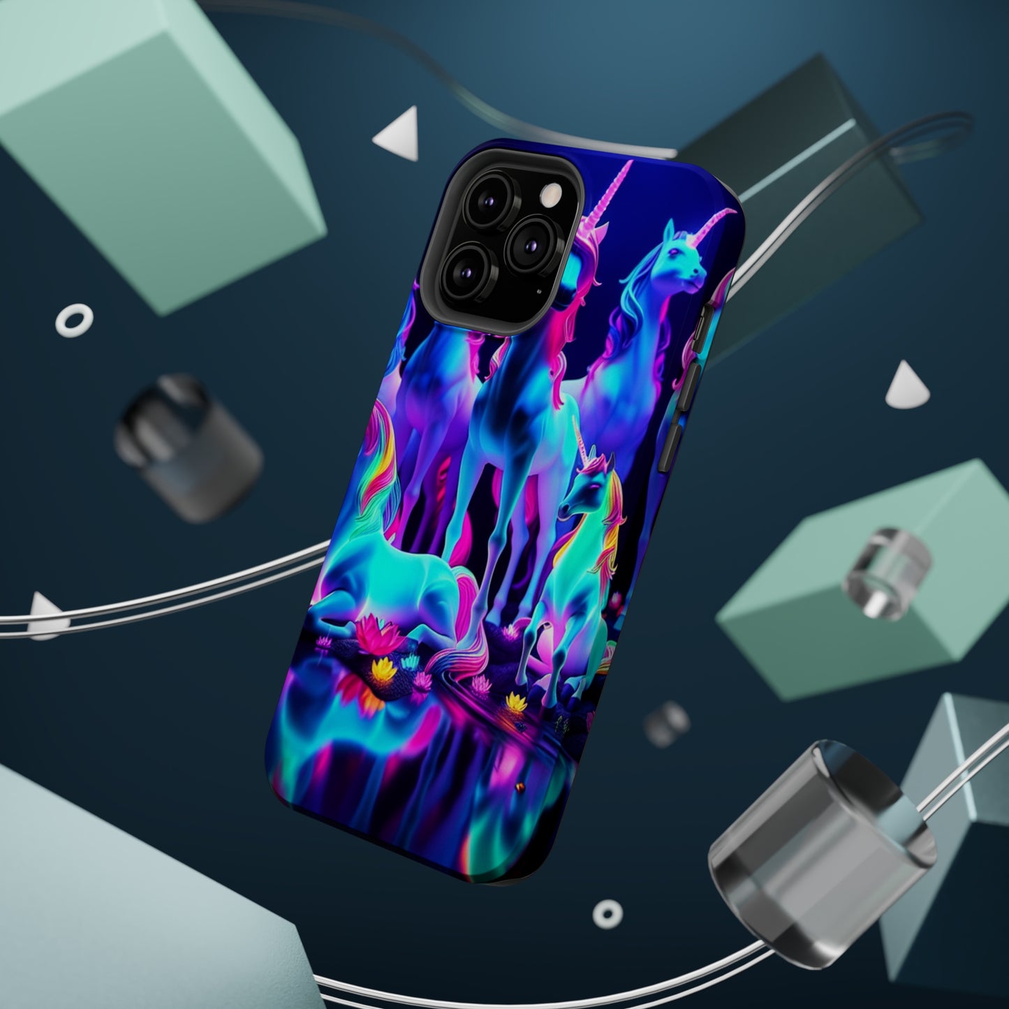 'Neon Dreamscape of Uni-Colors' Neon Unicorns Premium Art Magsafe Magnet Tough IPhone 13 14 15 Pro Plus Max and Mini in Matte and Glossy Phone cases