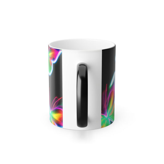 "Glowing Fauna Spectacle" Neon Butterflies 11oz Color Morphing Mug