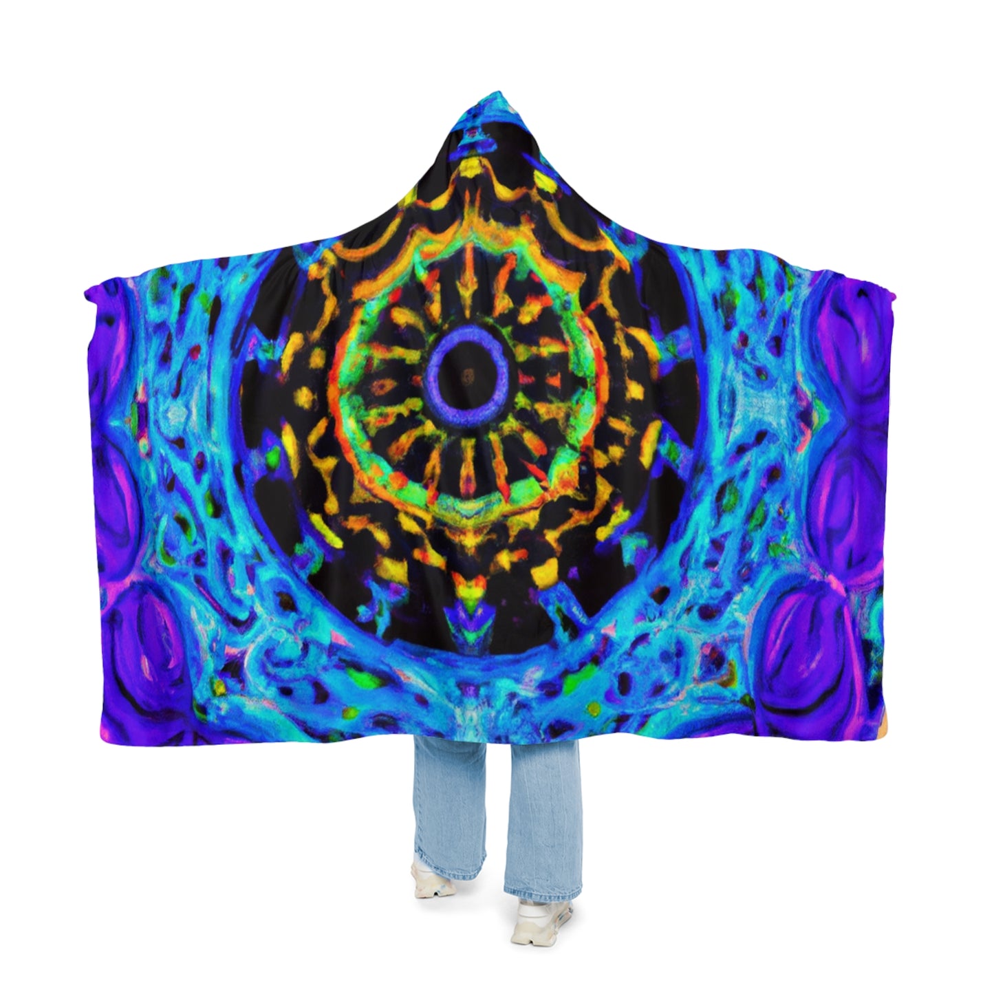 "The Neverending Rainbow" - NEON Infinity Patterns Art Hooded Snuggle Blanket