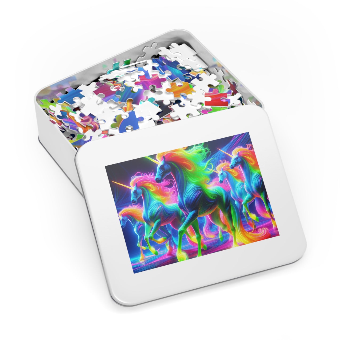 'Neon Unisplash' - Neon Unicorns Puzzle 30, 110, 252, and 1000 Pieces