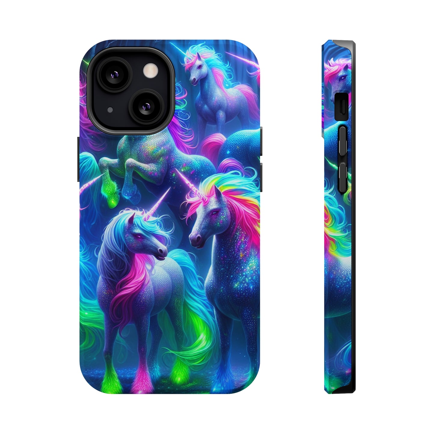 Vivid Dreamscape of Neon Unicorns Neon Unicorns Premium Art Magsafe Magnet Tough IPhone 13 14 15 Pro Plus Max and Mini in Matte and Glossy Phone cases