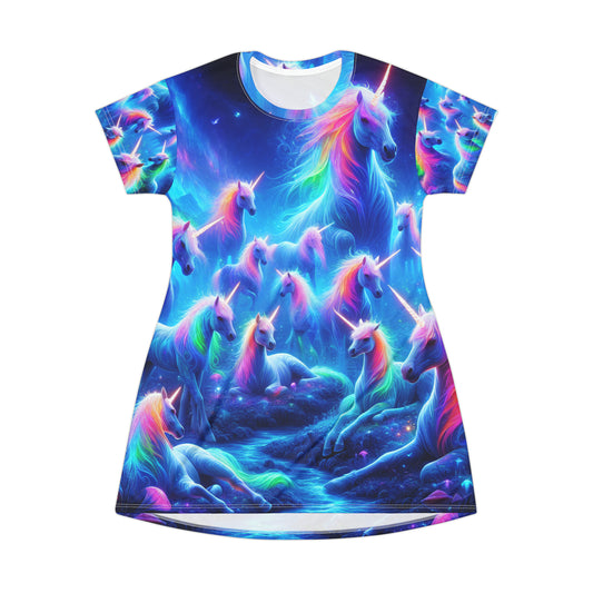 Neon Rainbow Unicorns Neon Unicorns Womans T Shirt Dress