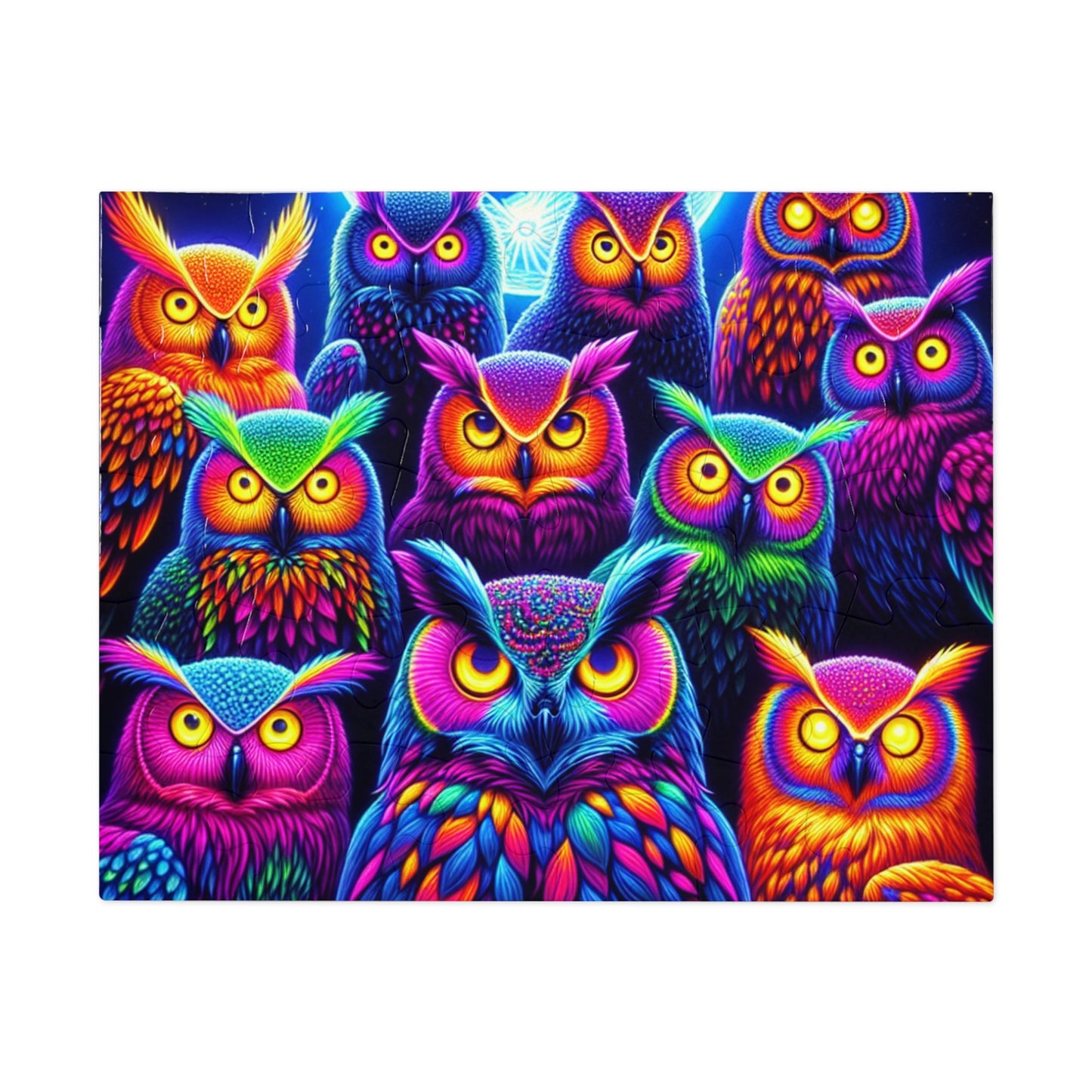 Neon Owls Gathering. - Neon Owls Puzzle 30, 110, 252, and 1000 Pieces
