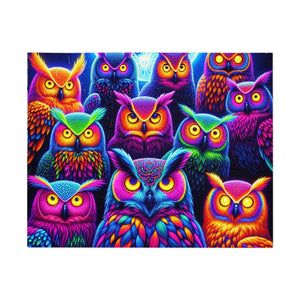 Neon Owls Gathering. - Neon Owls Puzzle 30, 110, 252, and 1000 Pieces