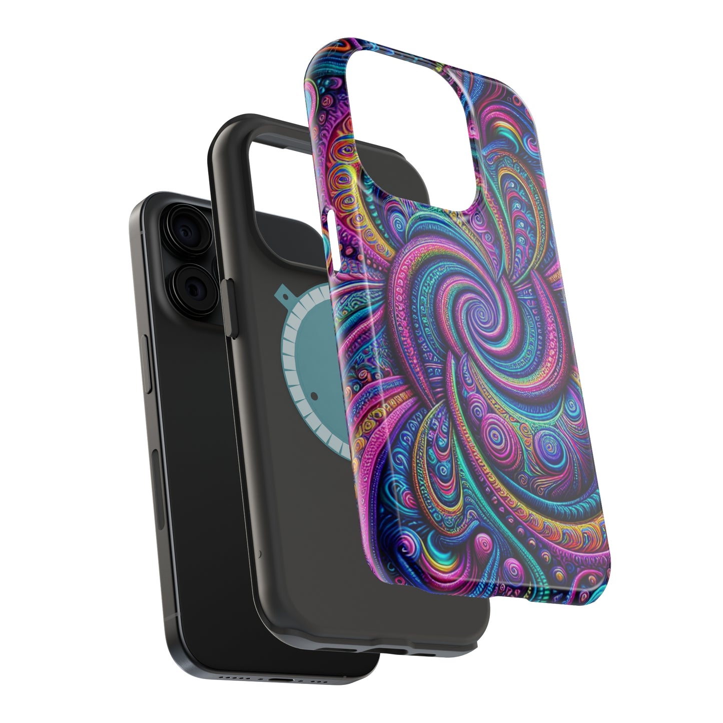 Cosmic Quasar Dreams. Neon Trippy Infinity Patterns Premium Art Magsafe Magnet Tough IPhone 13 14 15 Pro Plus Max and Mini in Matte and Glossy Phone cases