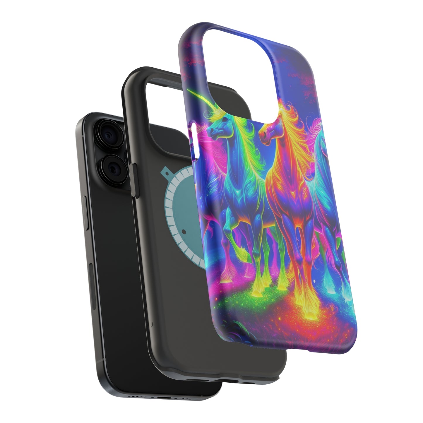 Neon Mystic Magicians Neon Unicorns Premium Art Magsafe Magnet Tough IPhone 13 14 15 Pro Plus Max and Mini in Matte and Glossy Phone cases