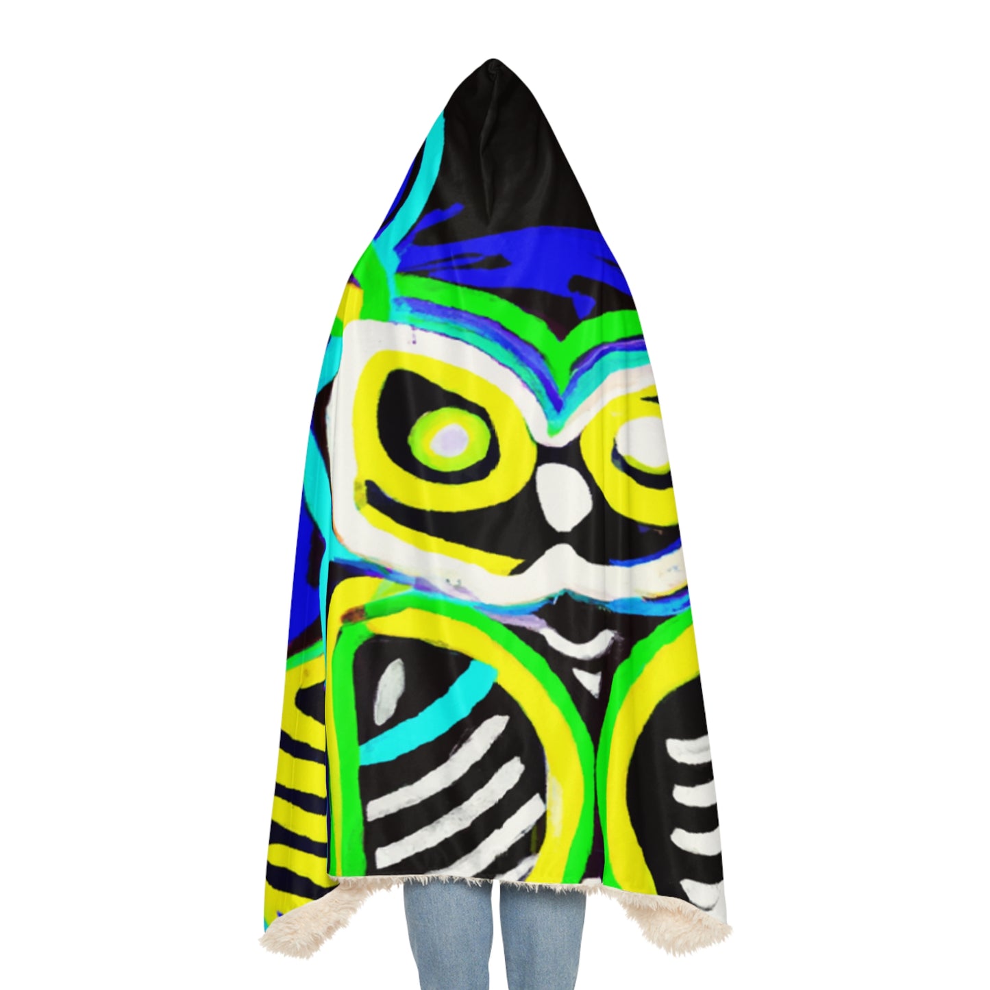 "Owls in Technicolor". - NEON Owls Art Hooded Snuggle Blanket