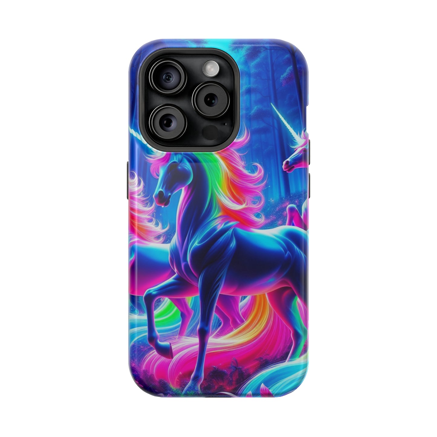NeonNocturnals Neon Unicorns Premium Art Magsafe Magnet Tough IPhone 13 14 15 Pro Plus Max and Mini in Matte and Glossy Phone cases