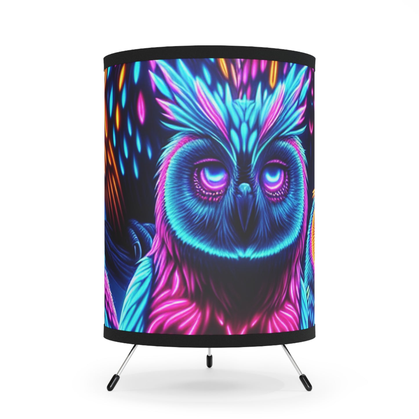 "Electric Feathers" - NEON Owls Art Tripod Lamp