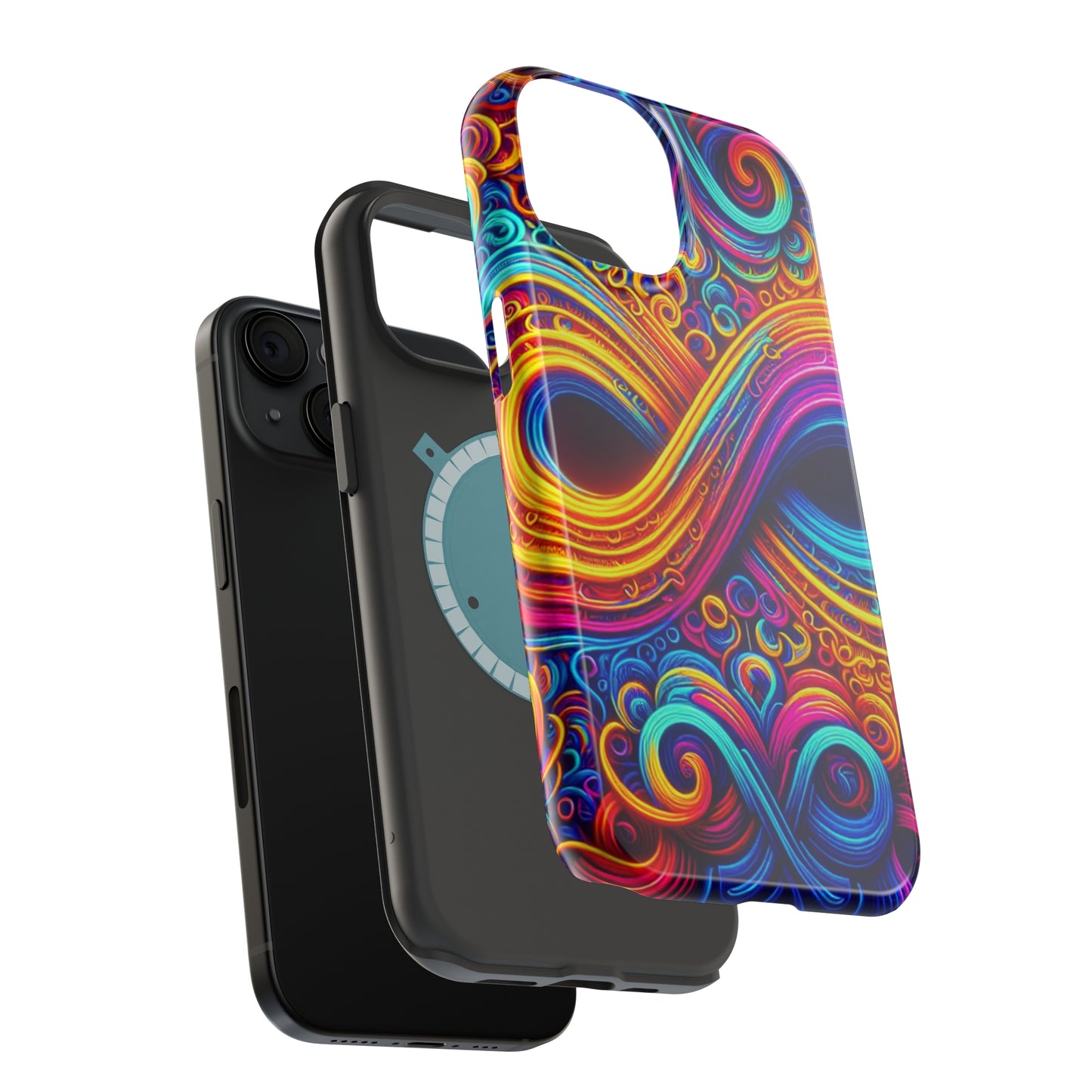 ElectroFractal Fluorescence. Neon Trippy Infinity Patterns Premium Art Magsafe Magnet Tough IPhone 13 14 15 Pro Plus Max and Mini in Matte and Glossy Phone cases
