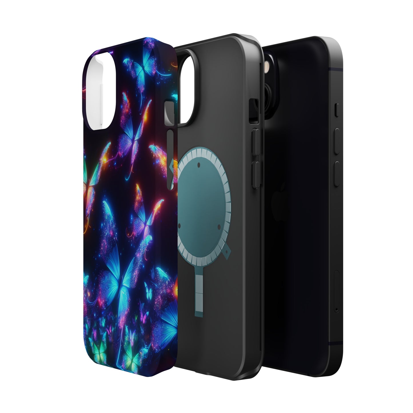 "Electrically Vivid Reverie" Neon Butterflies Premium Art Magsafe Magnet Tough IPhone 13 14 15 Pro Plus Max and Mini in Matte and Glossy Phone cases