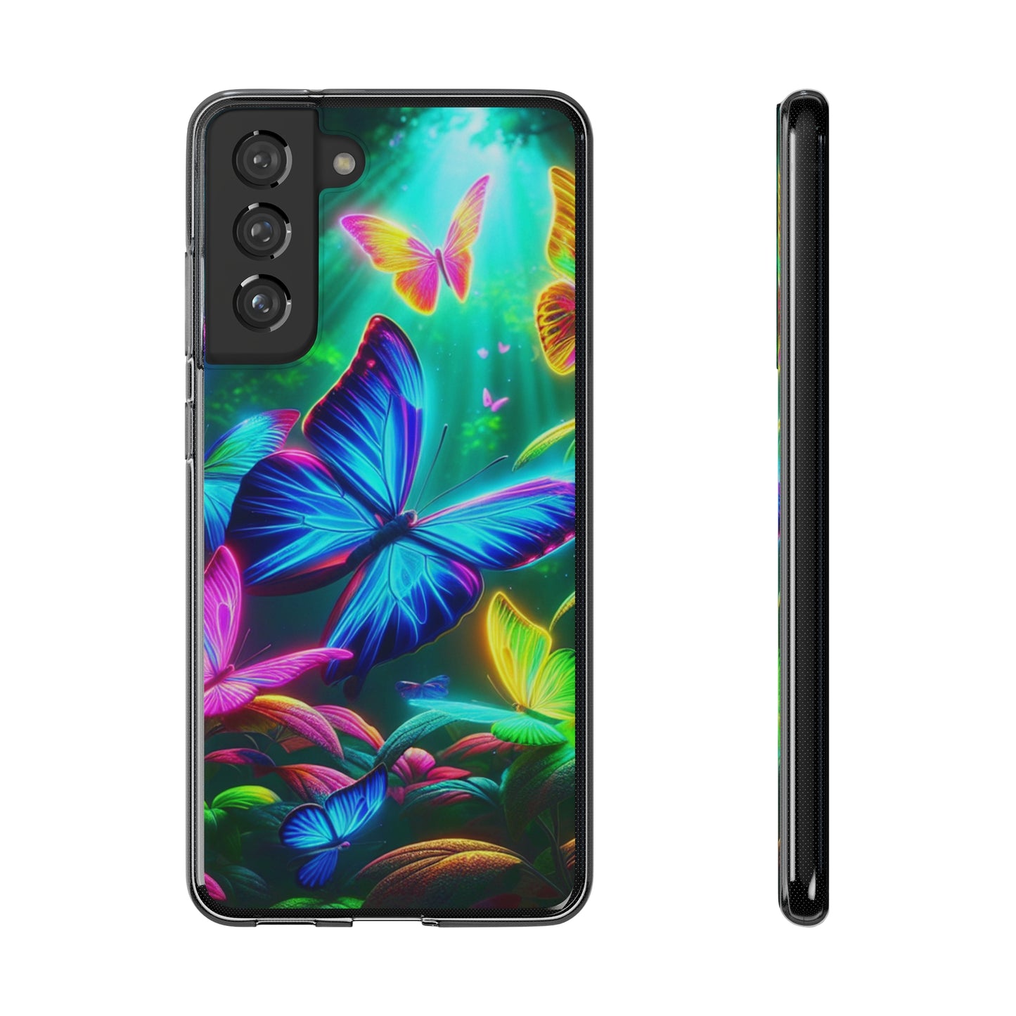 "Vivid Neon Flyaways" NEON Butterflies Art Polycarbonate Phone Case Samsung Galaxy s21 s22 Google Pixel 6 Iphone 11 12 13 14 Pro Max Mini Plus