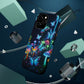 "Neon Dreamscape" Neon Butterflies and Mushrooms Premium Art Magsafe Magnet Tough IPhone 13 14 15 Pro Plus Max and Mini in Matte and Glossy Phone cases