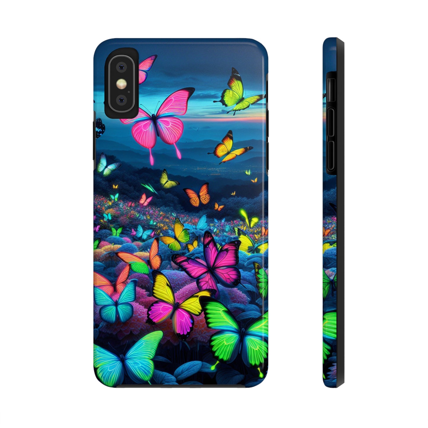 "Neon Flight Spectacle" NEON Butterflies Tough Phone Case Iphone 6 7 8 9 10 11 12 13 14 SE X XR XS Pro Max Mini Plus