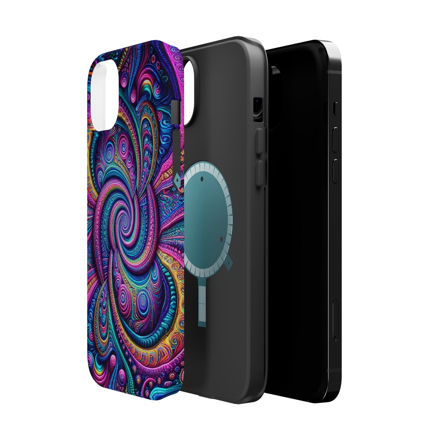Cosmic Quasar Dreams. Neon Trippy Infinity Patterns Premium Art Magsafe Magnet Tough IPhone 13 14 15 Pro Plus Max and Mini in Matte and Glossy Phone cases