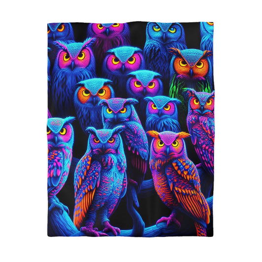 Carlo Gentile - NEON Owls Microfiber Duvet Cover