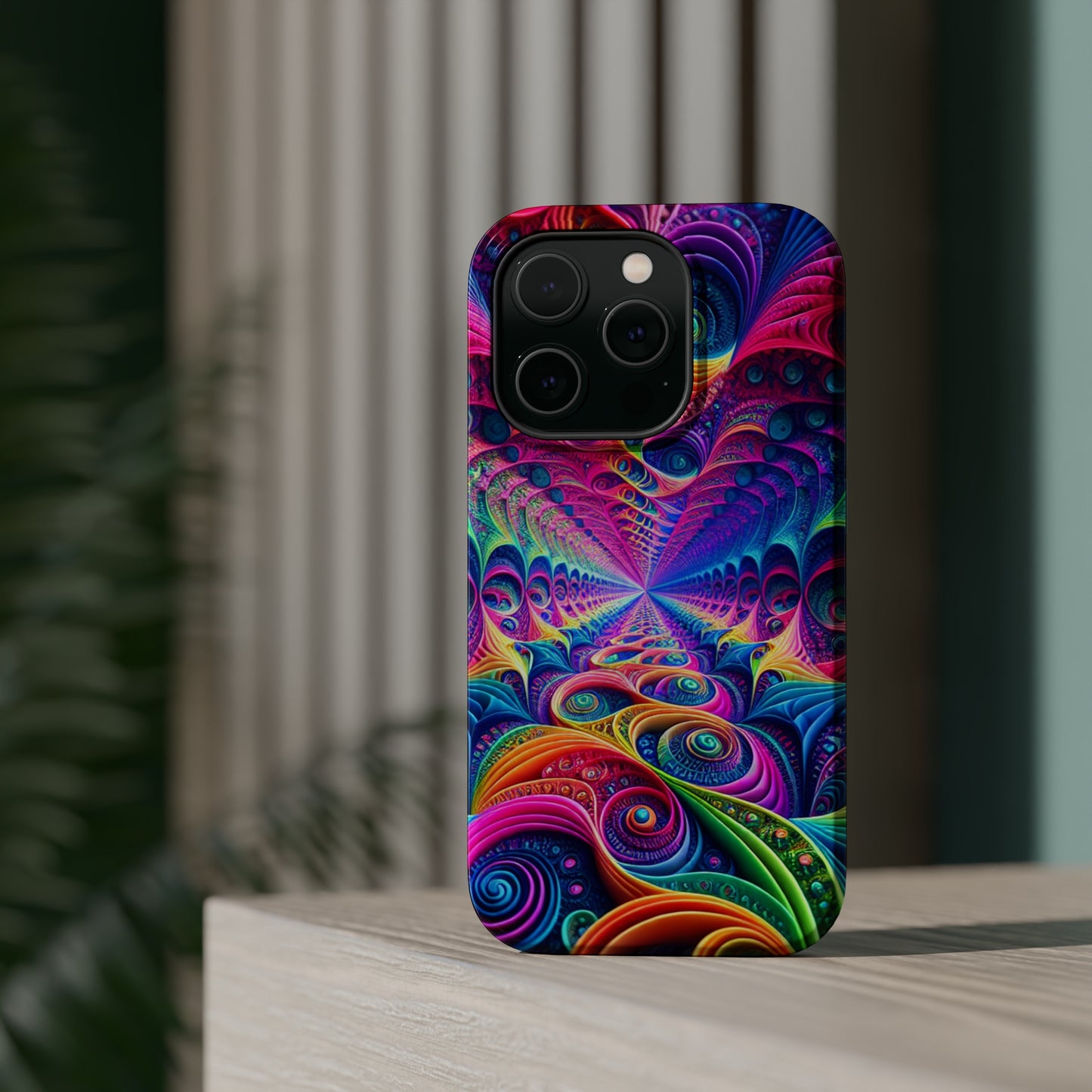 Cosmic Electric Rainbow Frenzy. Neon Trippy Infinity Patterns Premium Art Magsafe Magnet Tough IPhone 13 14 15 Pro Plus Max and Mini in Matte and Glossy Phone cases