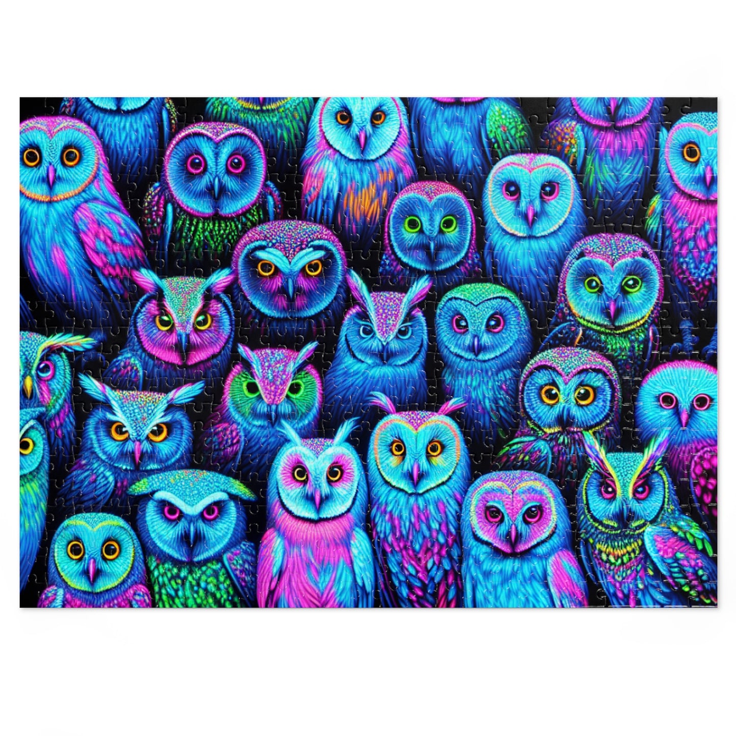 "Neon Nocturnal" - Neon Owls Puzzle 30, 110, 252, and 1000 Pieces