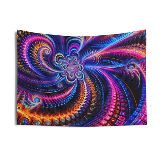 Neon Vortex Enchantment. Infinity Patterns Art Tapestry