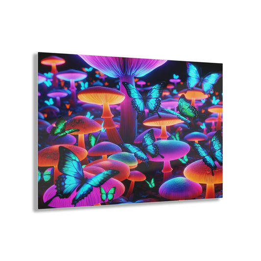 "Neon Fantasia" Butterflies & Mushrooms 1/4" Glossy Acrylic Art