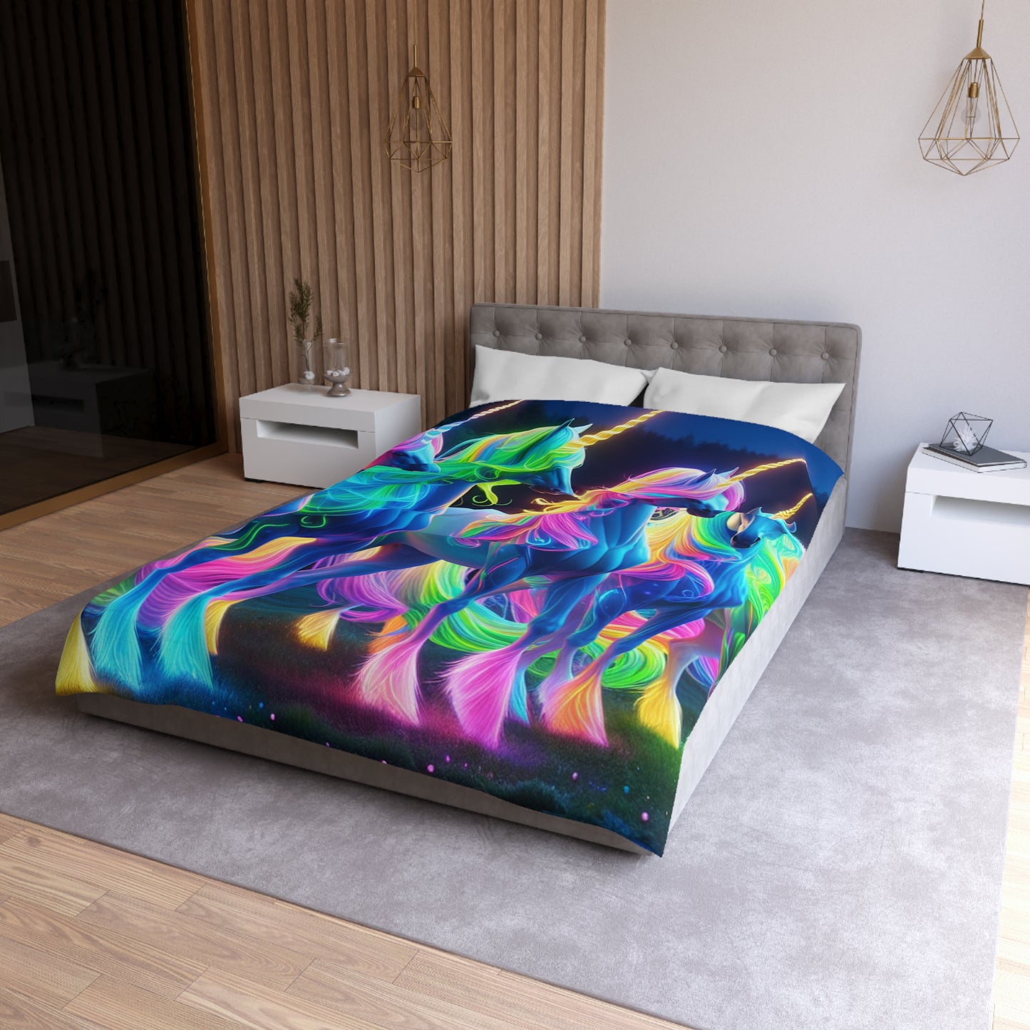 Ambrosius van Schiedam - NEON Unicorns Microfiber Duvet Cover